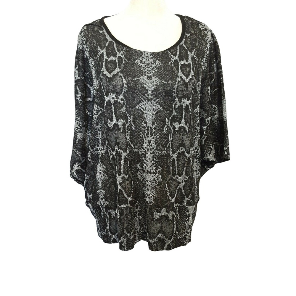 Carolyn Taylor Blouse Women's Plus Size 2X Black Silver Metallic Light Sweater